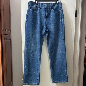 NWOT Express Wide Leg Blue Denim Jeans with Rhinestones size 10